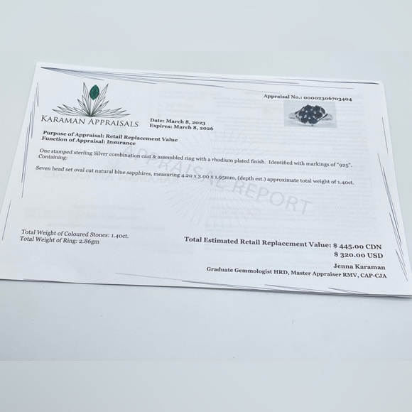 New In Box! Sterling & 1.4 CT Sapphire Ring! - Picture 5 of 5